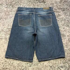 VTG Fourcast Jeans Shorts Mens 34 Embroidered Baggy Wide Leg Y2K Grunge Skater